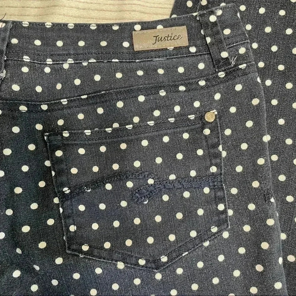 Girls Justice White Polka Dot Blue Jeans Sz 16 1/2 - Picture 15 of 15